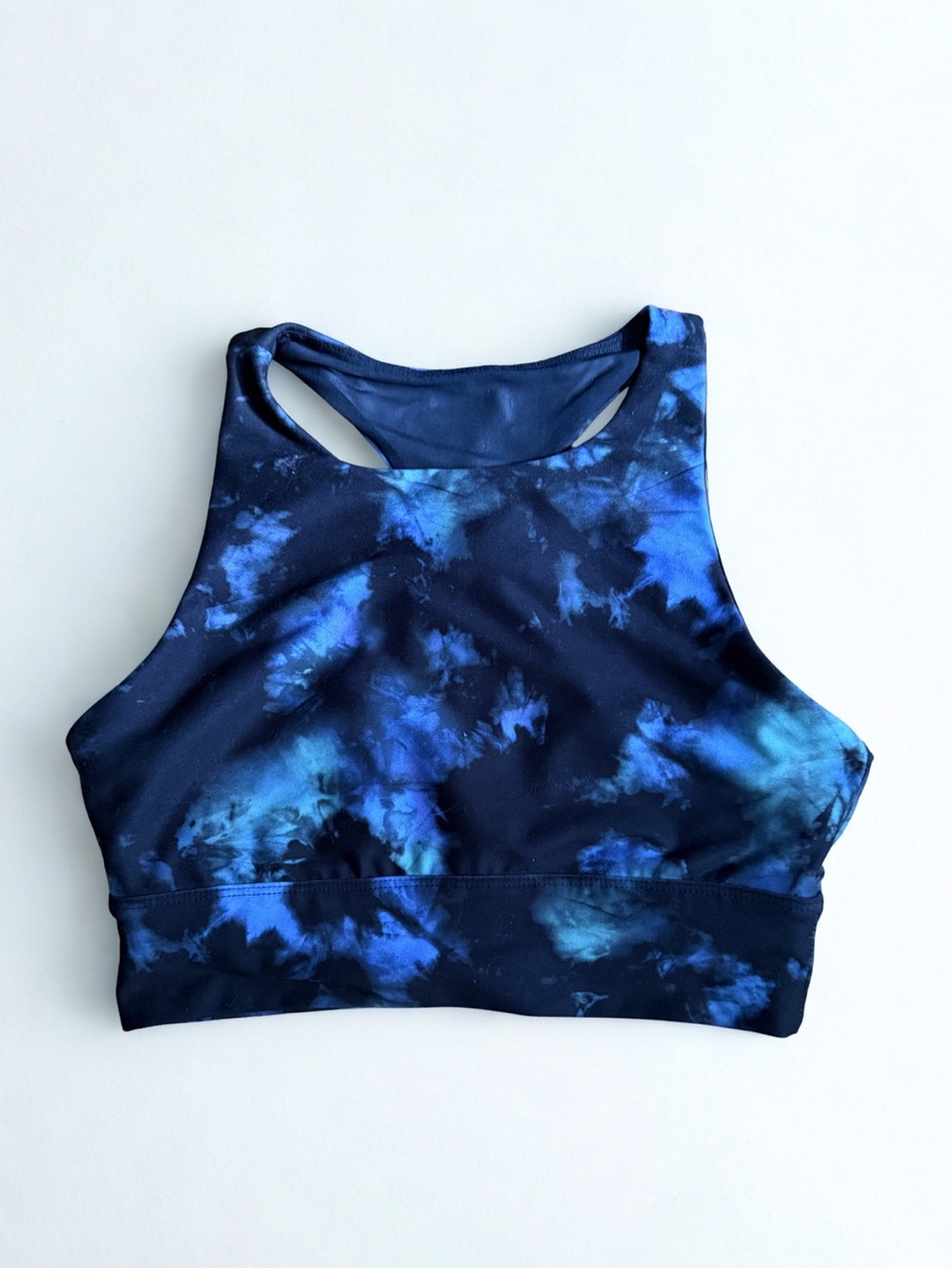 DSG Women’s High Neck Longline Sports Bra Blue Black Tie Dye Size Small